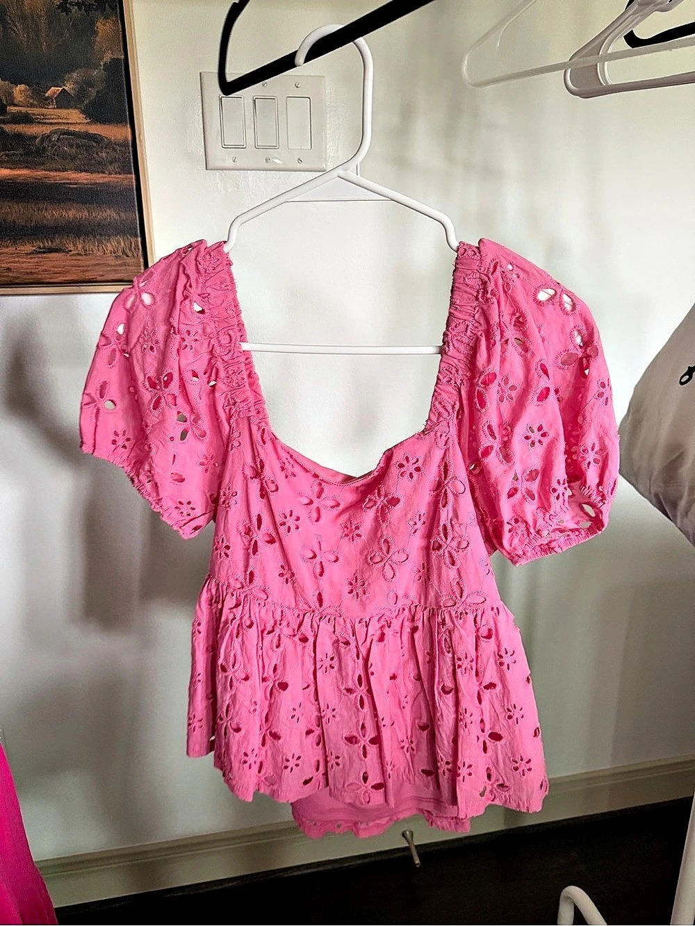 Pink Floral Eyelet Peplum Blouse